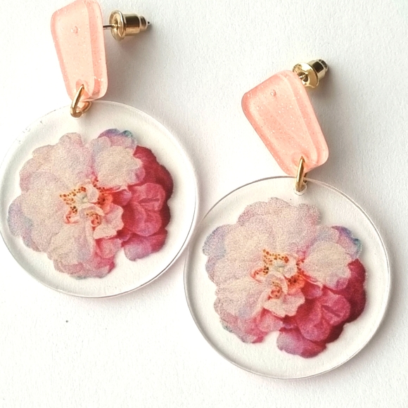 Pretty Peachy Pink Floral Drop Earrings 🍑 🩷 - Picture 4 of 10